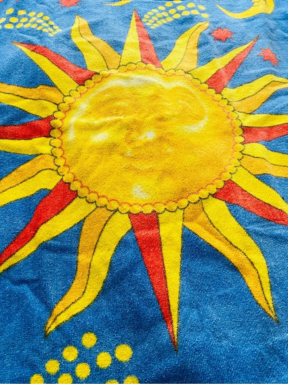 Vintage Terry Cloth Celestial Sun Moon Beach Towel